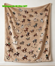 Hermes Equestrian Horse Rider Pattern Flannel Sofa Throw Blanket IMG_5443